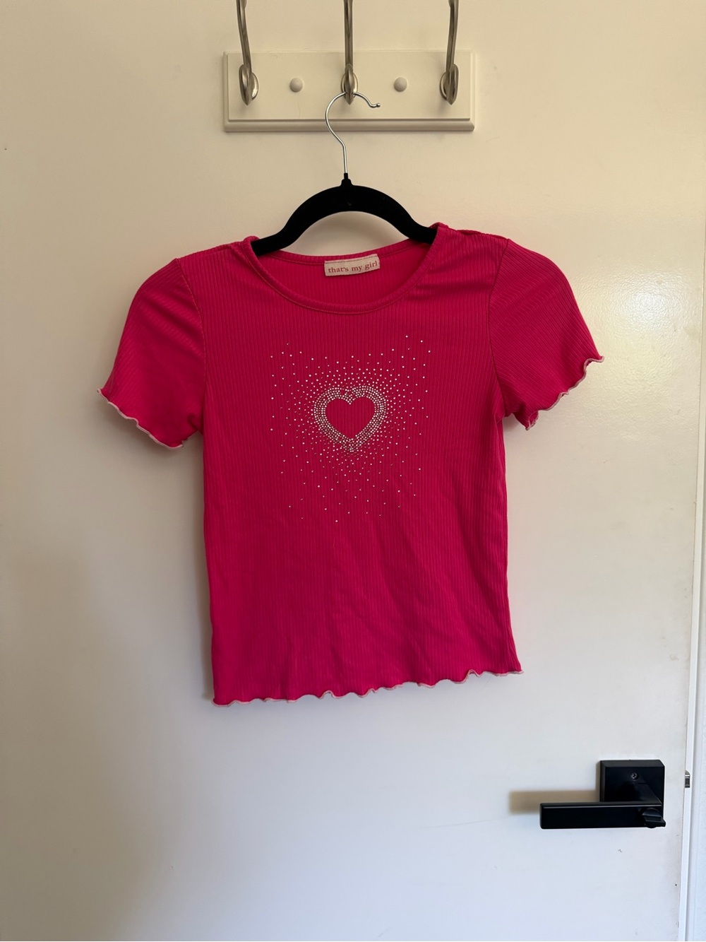 Hot Pink Ribbed Tee with Rhinestone Heart - Picture 1 of 4